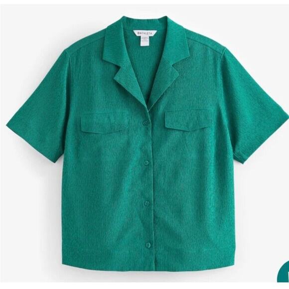 NWT Athleta‎ Echo Top Button Down Short Sleeve Green Breathable Blouse Small - Picture 1 of 1
